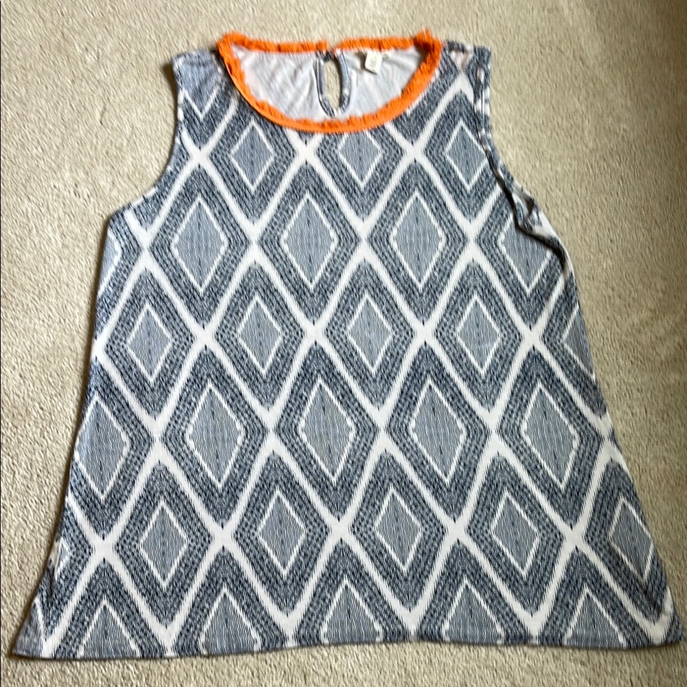 Tribal Navy and Cream with Orange Geometric Tank Top